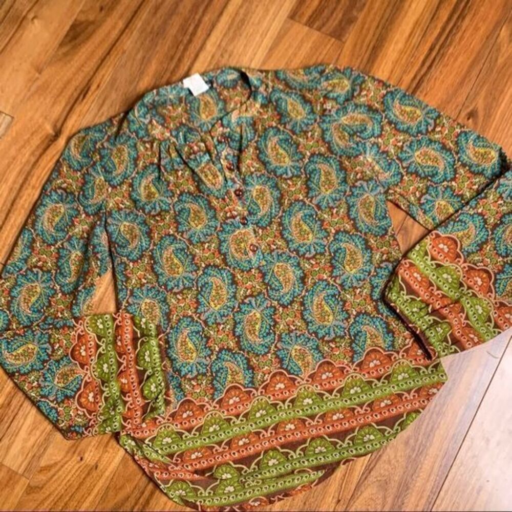 90s vintage shirt. sheer paisley 1/2 button up‎ shirt small Harry styles
